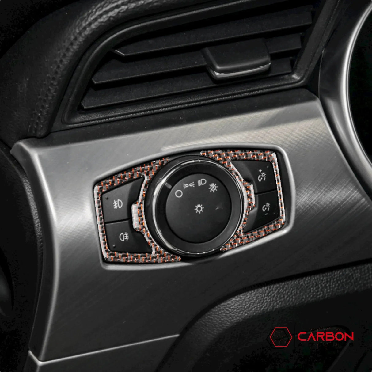 Reflective Carbon Fiber Headlight Switch Trim Overlay For Mustang 2015-2023