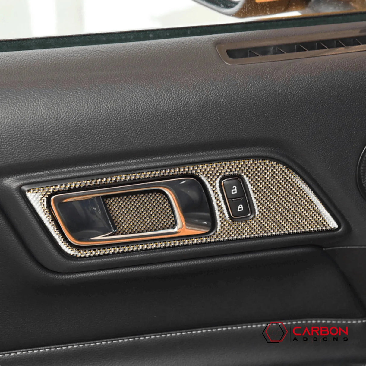 Reflective Carbon Fiber Interior Door Handle Trim Overlay for Mustang 2015-2023