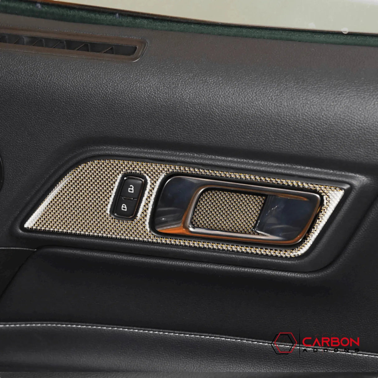 Reflective Carbon Fiber Interior Door Handle Trim Overlay for Mustang 2015-2023