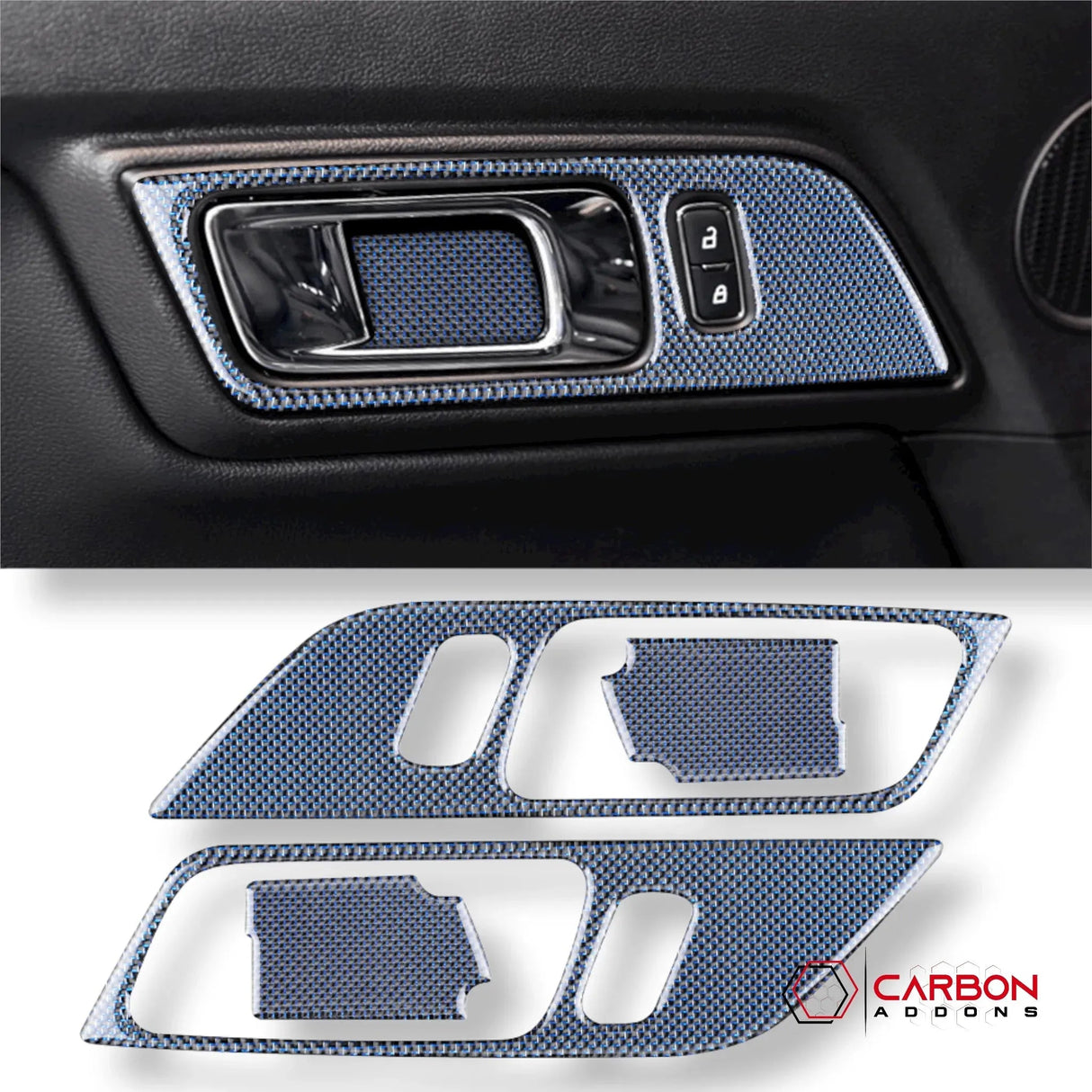 Reflective Carbon Fiber Interior Door Handle Trim Overlay for Mustang 2015-2023