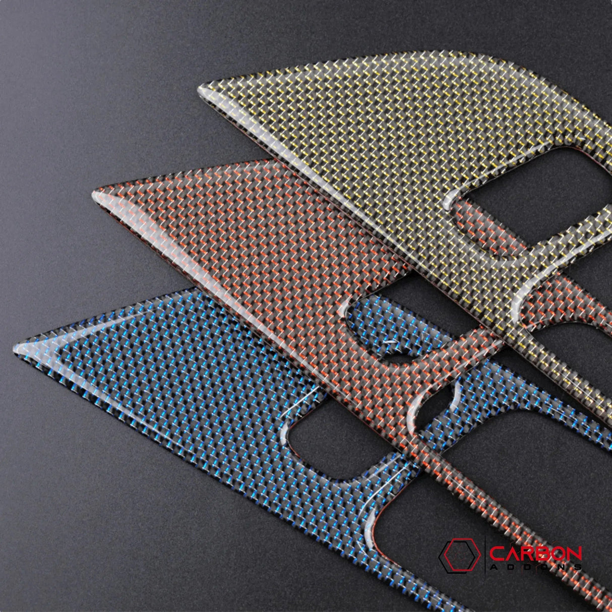 Reflective Carbon Fiber Interior Door Handle Trim Overlay for Mustang 2015-2023