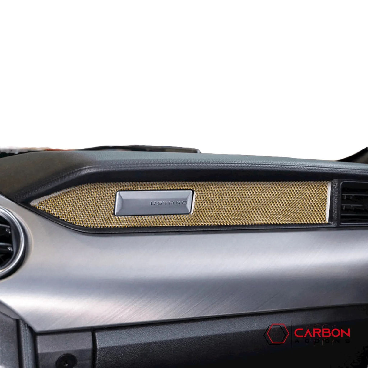 Reflective Carbon Fiber Passenger Dashboard Emblem Trim Overlay for Mustang 2015-2023