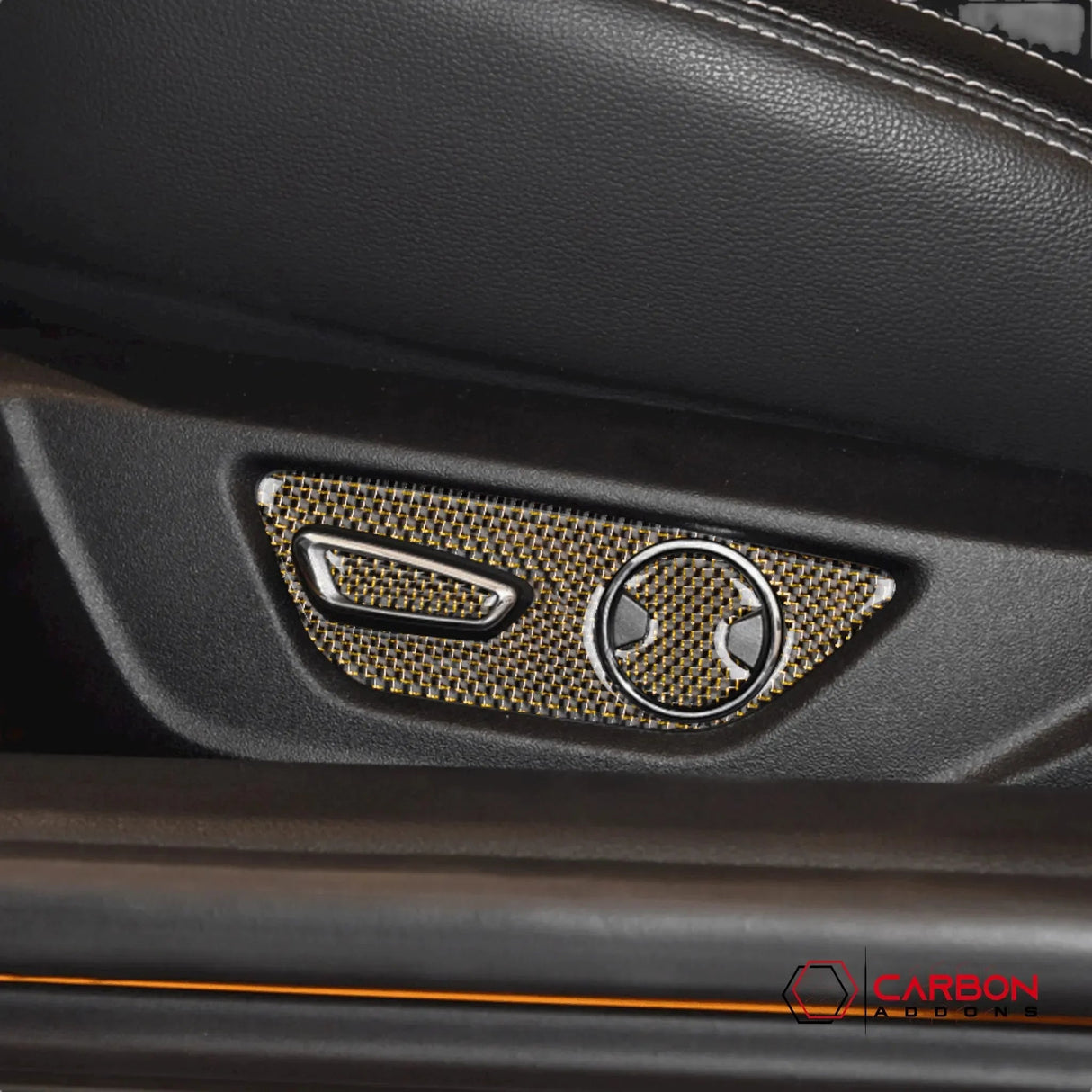 Reflective Carbon Fiber Seat Function Control Trim Overlay For Mustang 2015-2023