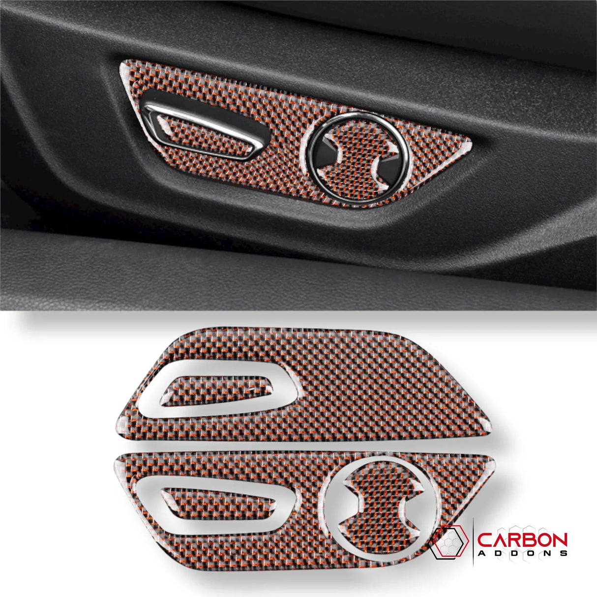 Reflective Carbon Fiber Seat Function Control Trim Overlay For Mustang 2015-2023