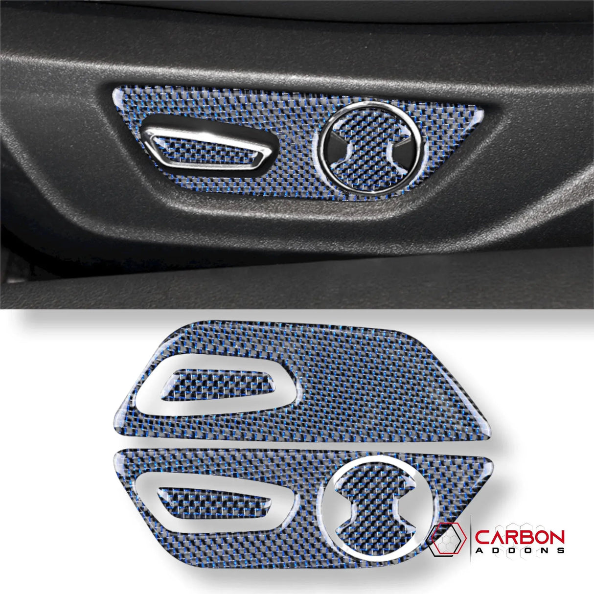 Reflective Carbon Fiber Seat Function Control Trim Overlay For Mustang 2015-2023