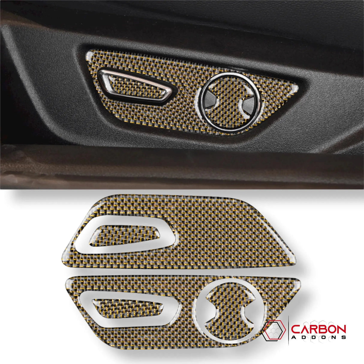 Reflective Carbon Fiber Seat Function Control Trim Overlay For Mustang 2015-2023