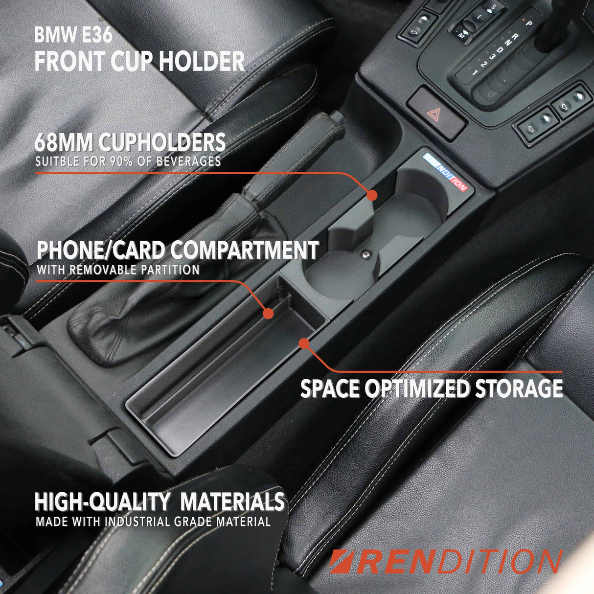 BMW E36 FRONT CUP HOLDER V3 - K2 Industries