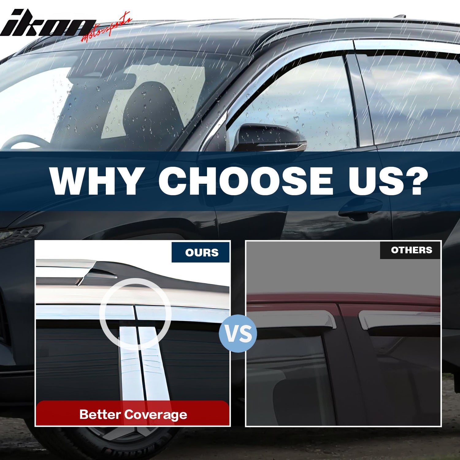 2011-2016 Hyundai Equus Chrome ABS Window Visors Tape On Deflector 6PC