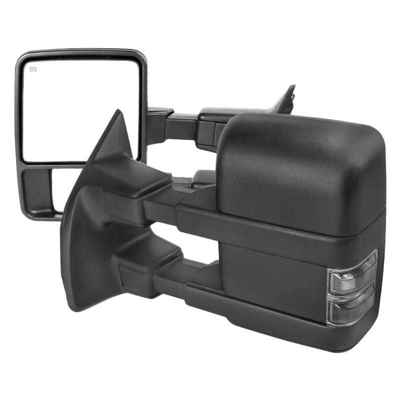 Spec-D Towing Mirrors Ford F250 F350 F450 F550 Super Duty (08-16) Power/Heated/Manual Extendable w/ Amber or Smoke Lens LED Turn Signal Lights