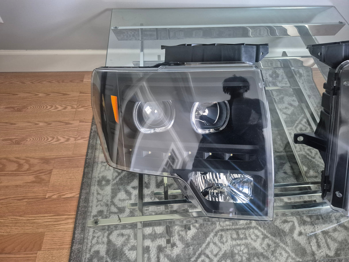 xTune Ford F150 09-14 Projector Headlights Halogen Model Only LED Halo Black PRO-JH-FF15009-CFB-BK *GARAGE SALE*