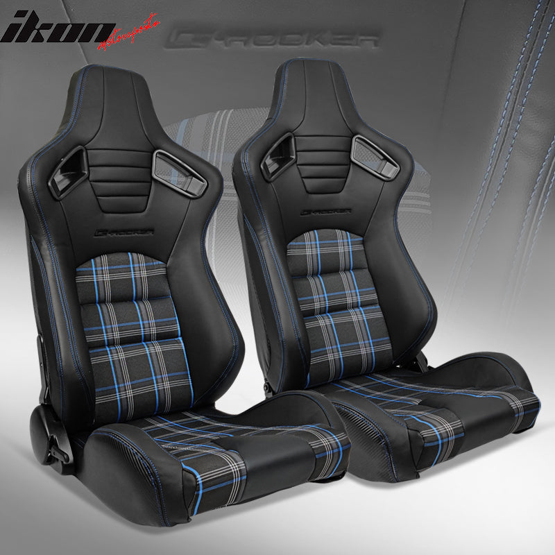 Universal Plaid Racing Seat Dual with Sliders PU Carbon Leather
