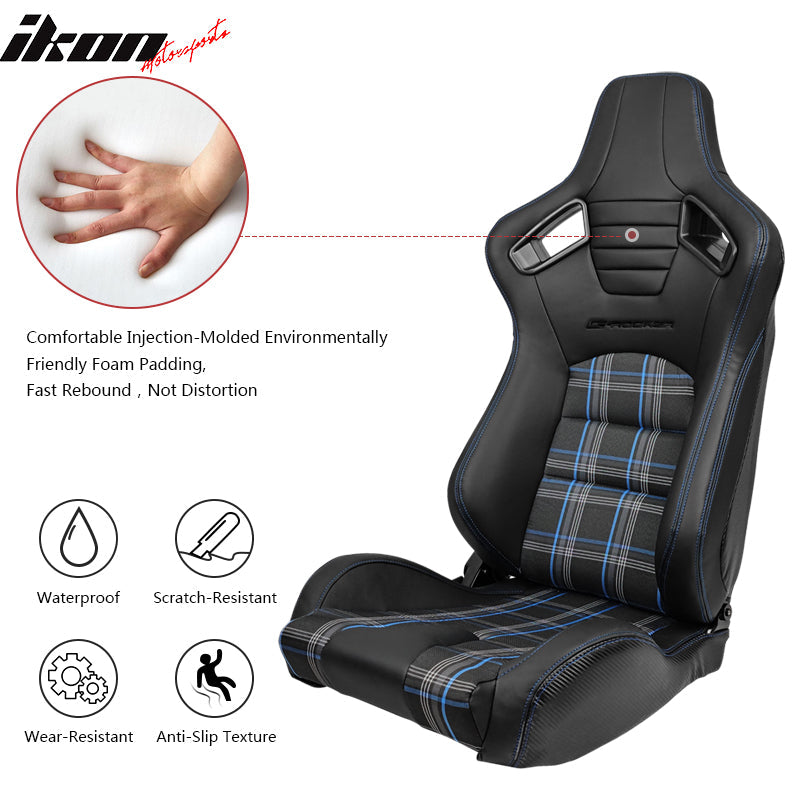 Universal Plaid Racing Seat Dual with Sliders PU Carbon Leather