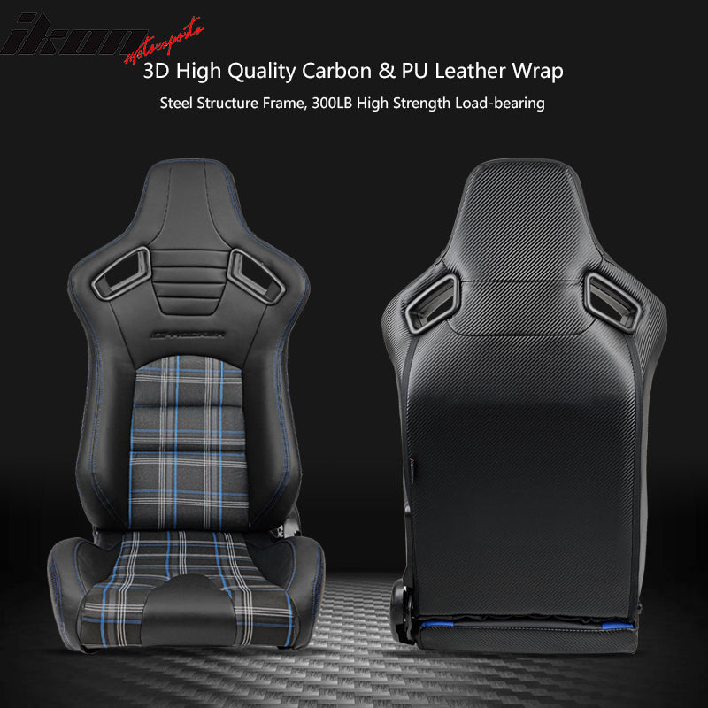 Universal Plaid Racing Seat Dual with Sliders PU Carbon Leather