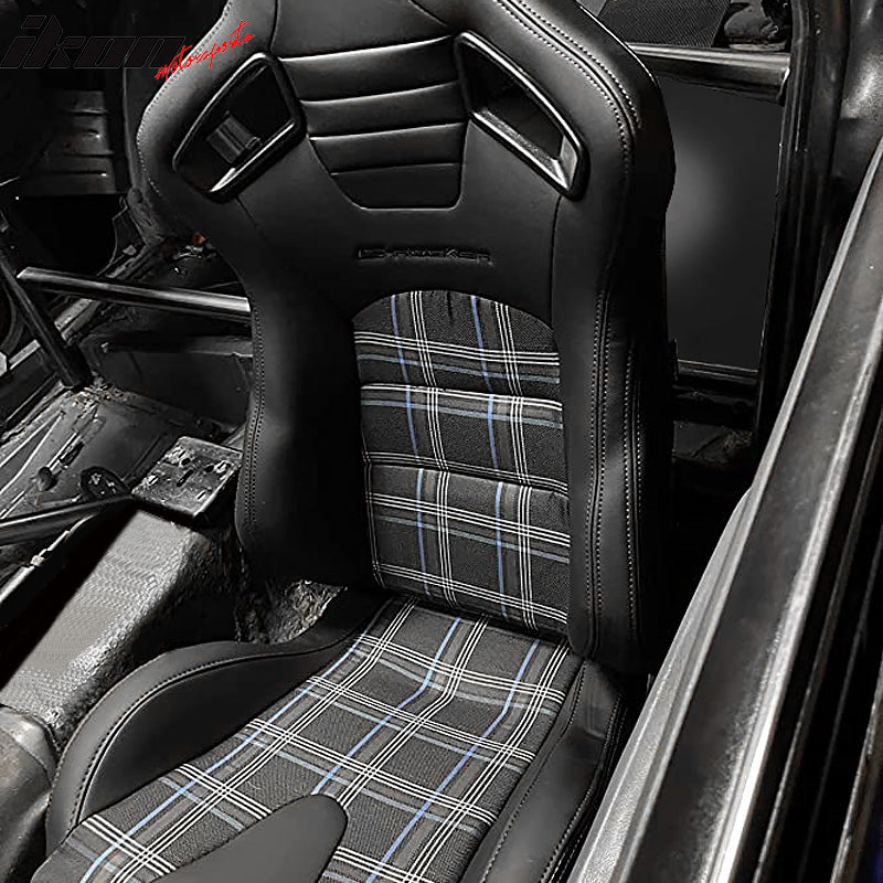 Universal Plaid Racing Seat Dual with Sliders PU Carbon Leather