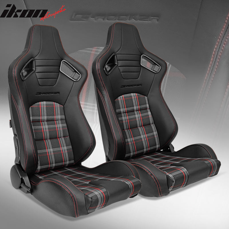 Universal Plaid Racing Seat Dual with Sliders PU Carbon Leather