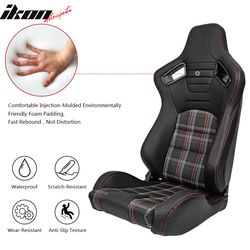 Universal Plaid Racing Seat Dual with Sliders PU Carbon Leather