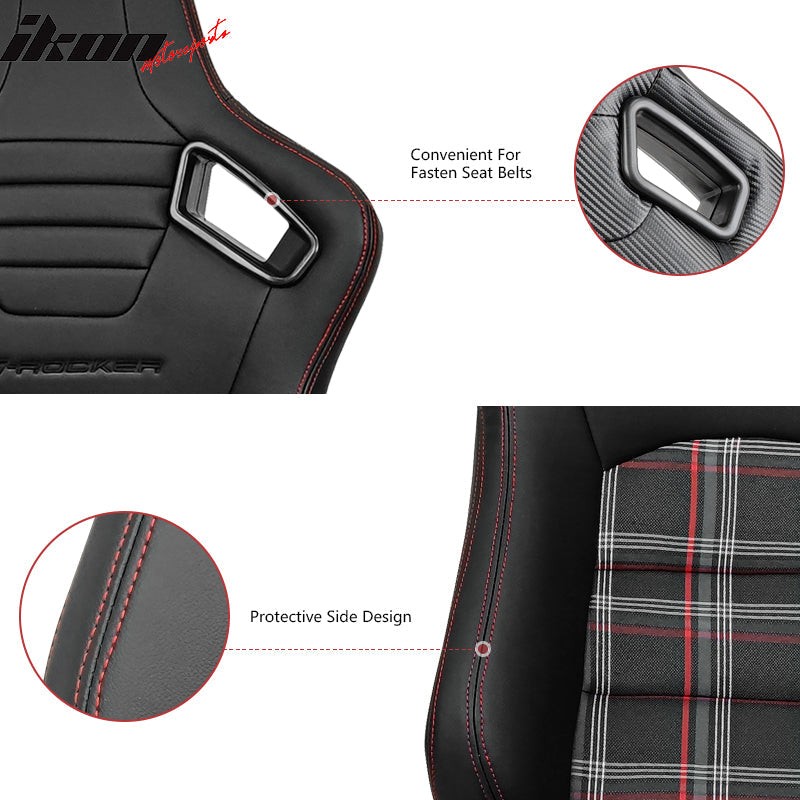 Universal Plaid Racing Seat Dual with Sliders PU Carbon Leather