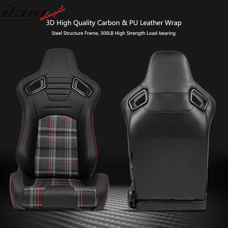 Universal Plaid Racing Seat Dual with Sliders PU Carbon Leather