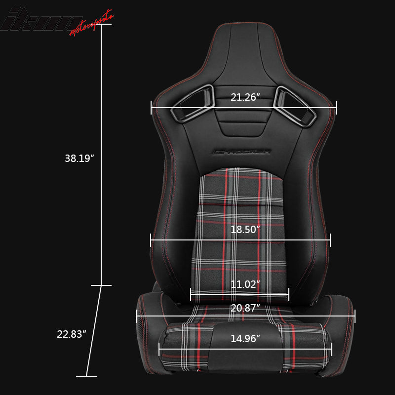 Universal Plaid Racing Seat Dual with Sliders PU Carbon Leather