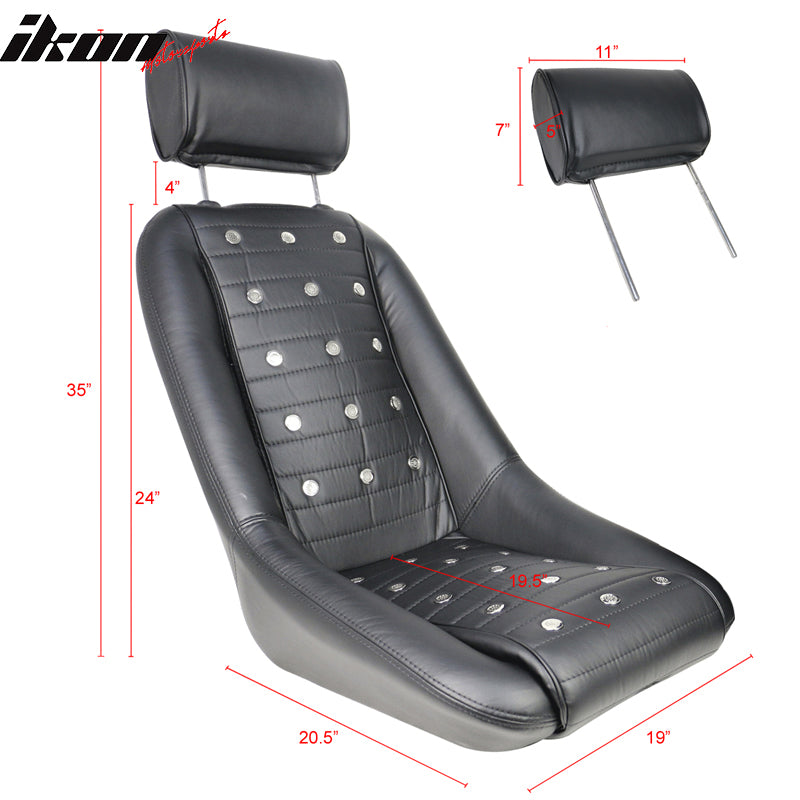 Mid-Sized Classic Black Faux Bucket Seat w/ Slidersin Leather PU