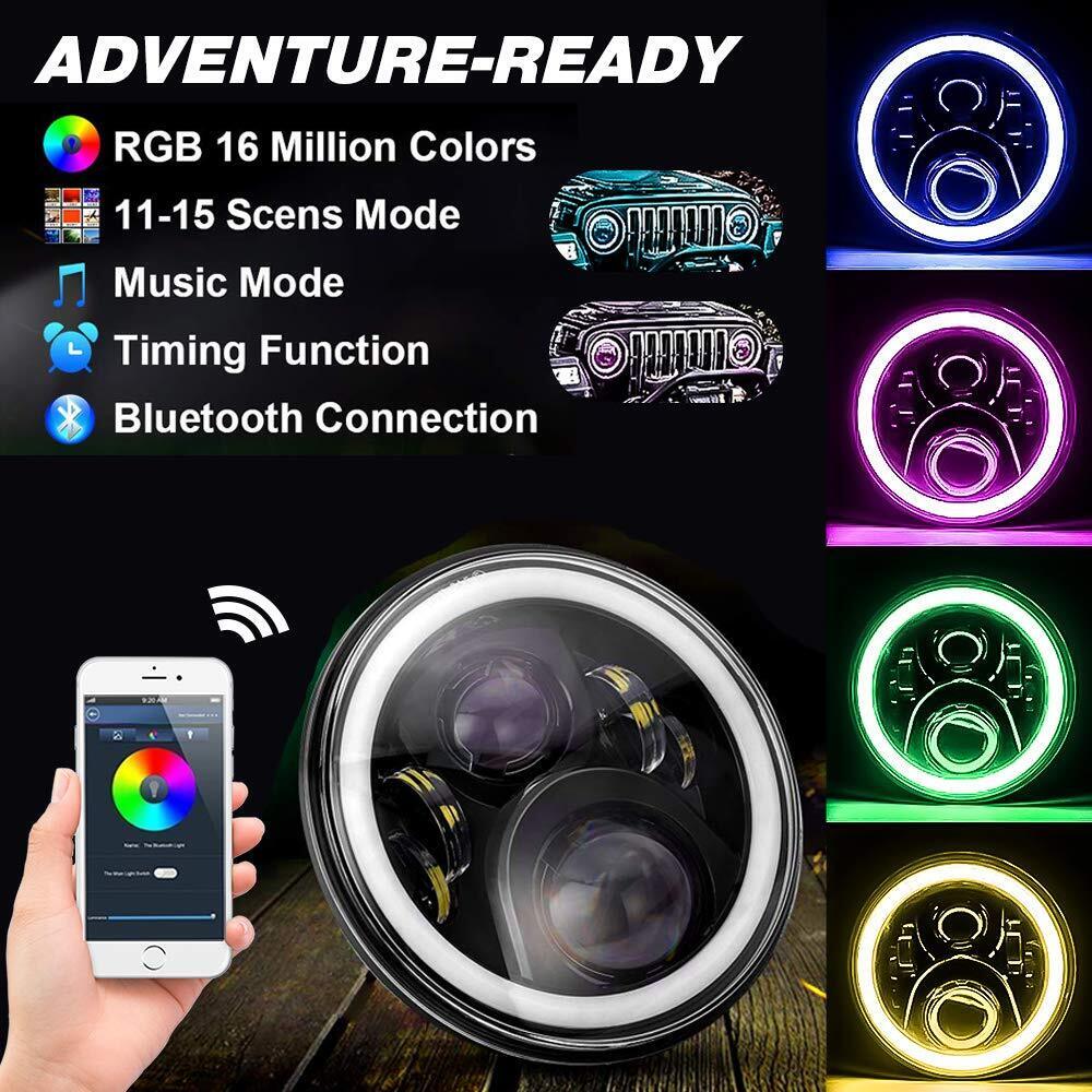 NTXGlow 7 Inch Round RGB LED Halo Headlights (Jeep Wrangler)