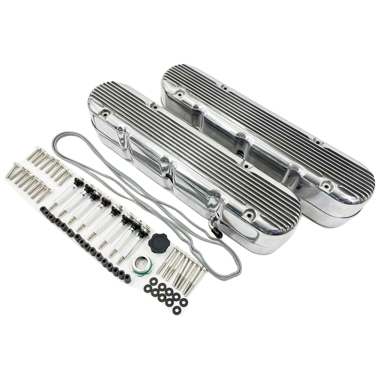 Aluminum finned Valve Covers w/ Coil Mounts & Cover for LS Engine Polished