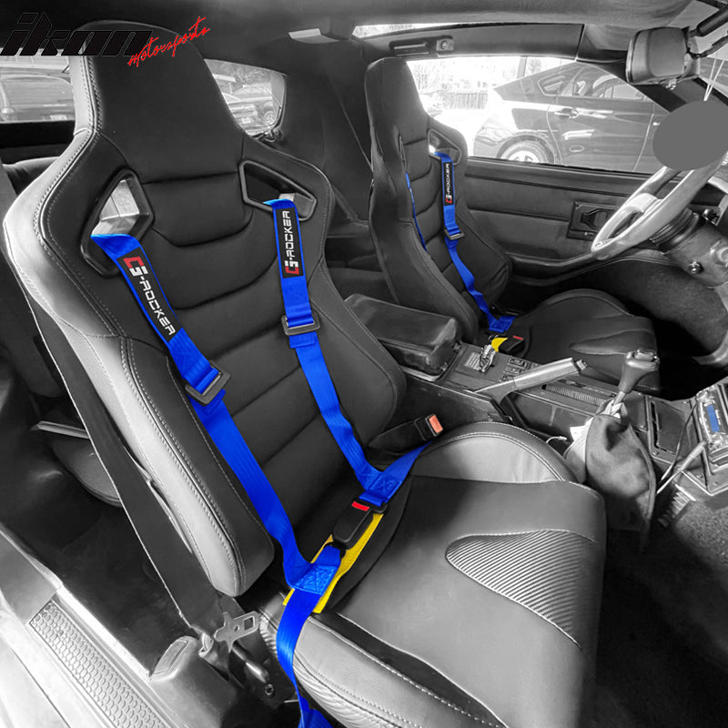 Universal Blue 4 Point Buckle Racing Seat Belt Harness Nylon