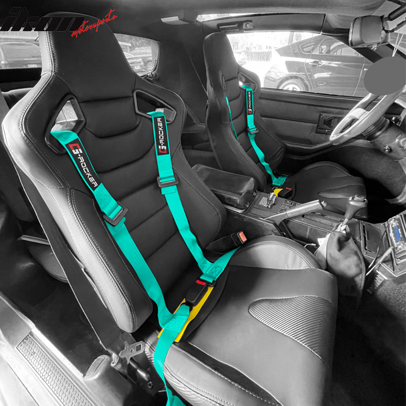 Universal Green 4 Point Buckle Racing Seat Belt Harness Nylon