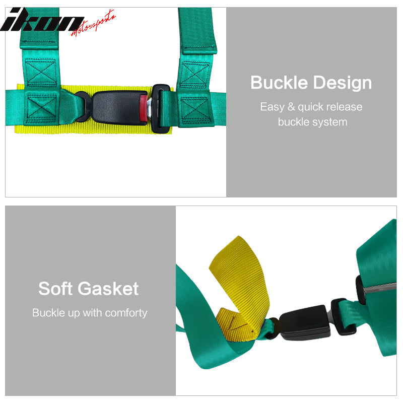 Universal Green 4 Point Buckle Racing Seat Belt Harness Nylon