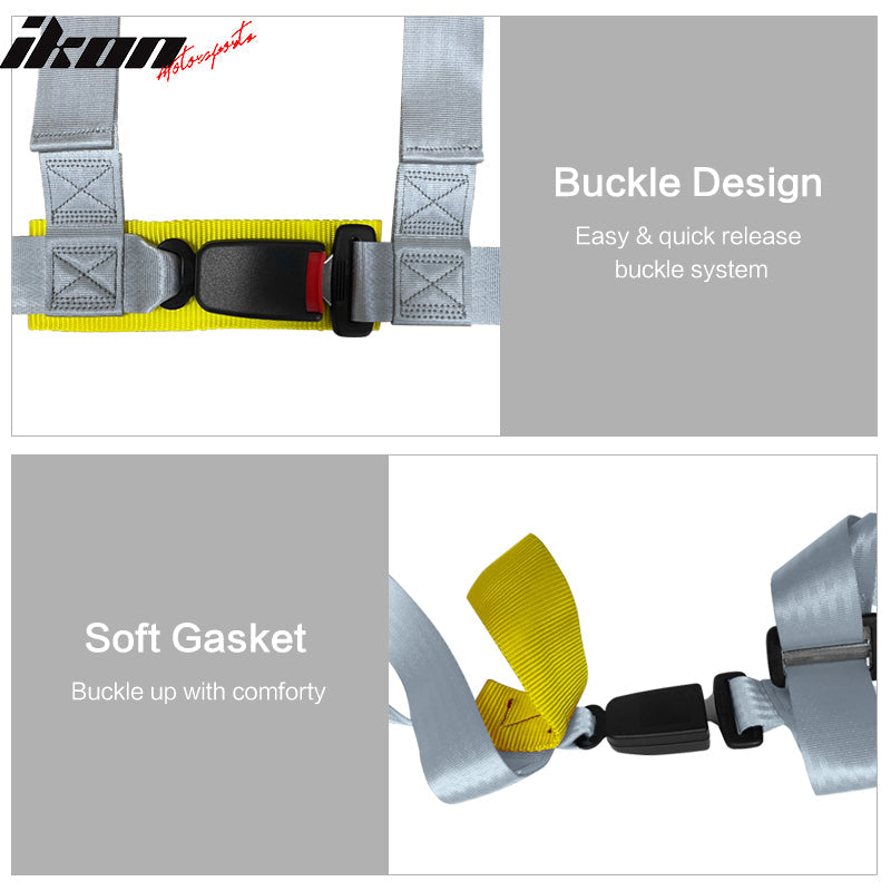 Universal Gray 4 Point Buckle Racing Seat Belt Harness Nylon