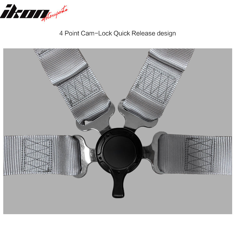 Universal 4 Point Cam-Lock Gray Racing Harness Seat Belt Nylon