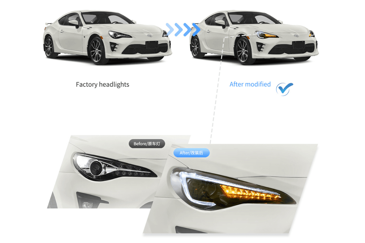 Scion FR-S Subaru BRZ Toyota GT86 1st Gen (ZN6/ZC6) Black Dual Beam Projector Headlights (2012-2021) - K2 Industries