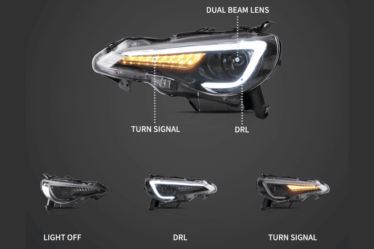 Scion FR-S Subaru BRZ Toyota GT86 1st Gen (ZN6/ZC6) Black Dual Beam Projector Headlights (2012-2021) - K2 Industries