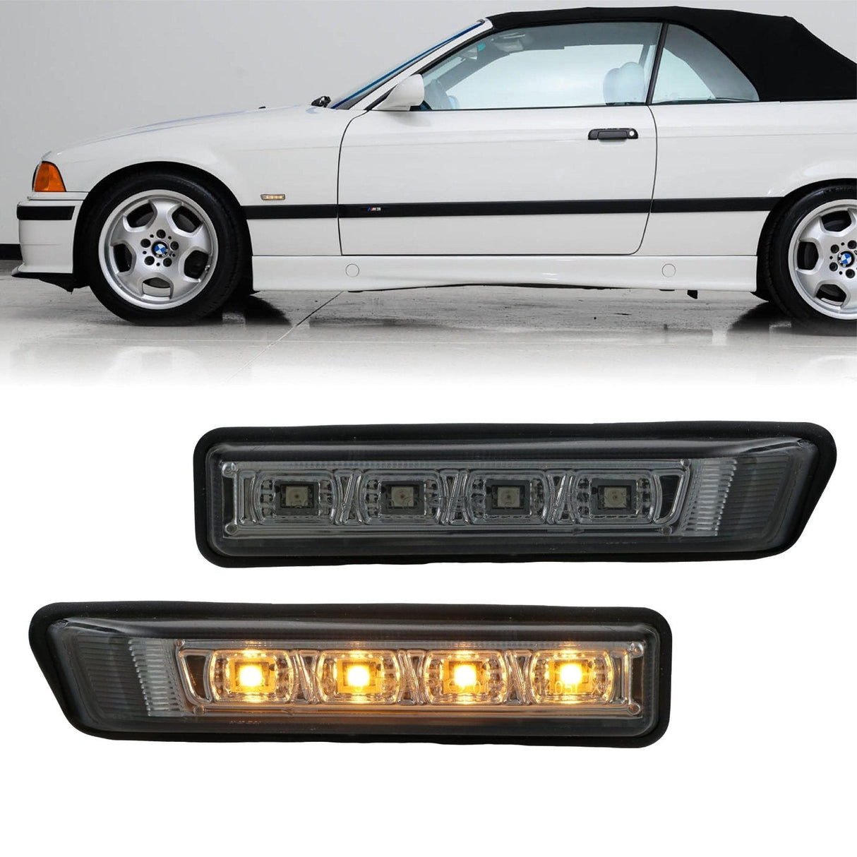1997-1999 BMW E36 & E53 X5 Crystal Smoke Amber LED Side Marker Lights