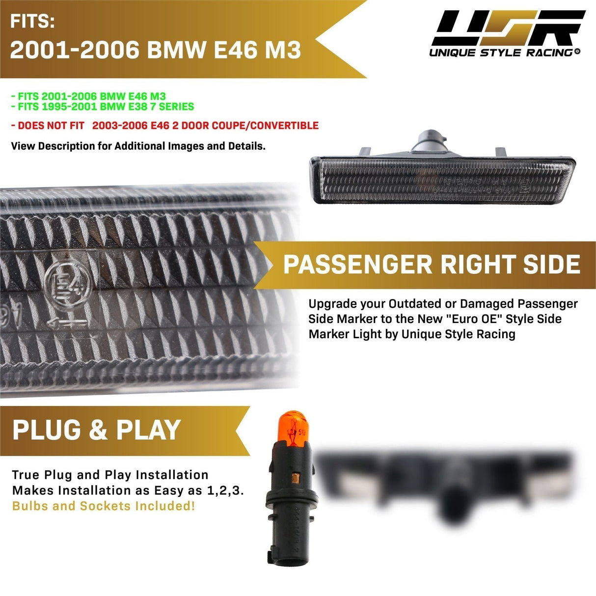 1995-2001 BMW E38 7 Series & E46 M3 Crystal Smoke Side Marker Lights