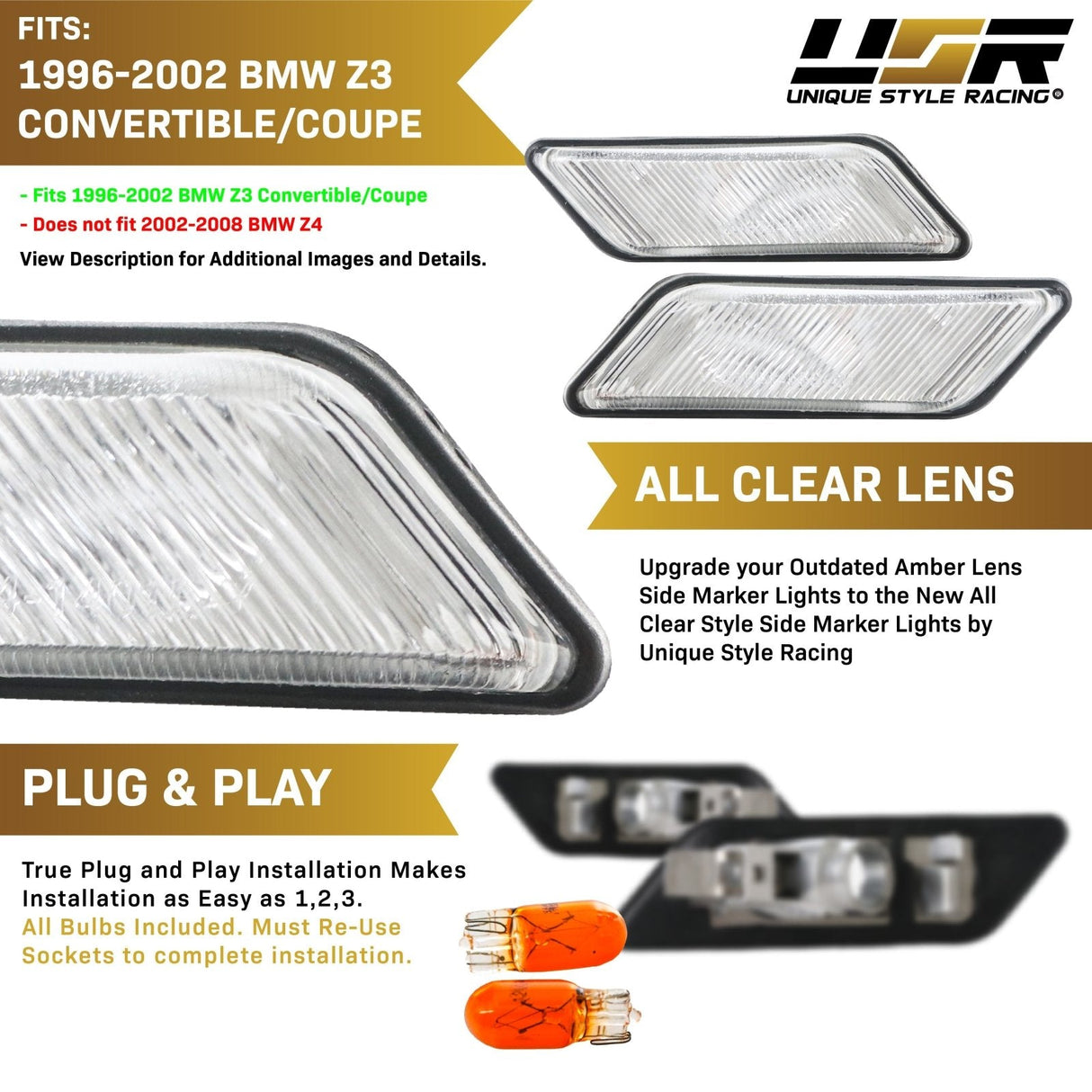 1996-2002 BMW Z3 Smoke Fender Side Marker Lights