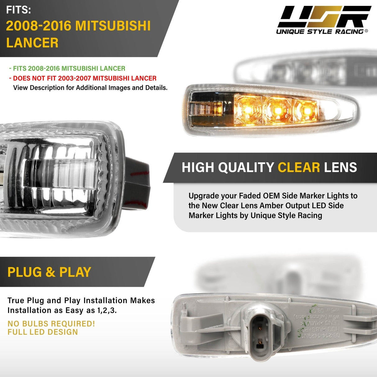 2008-2016 Mitsubishi Lancer Smoke Amber LED Side Marker Lights