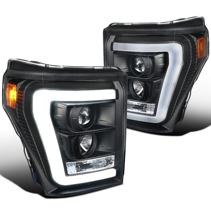 Spec-D Projector Headlights Ford F250 / F350 (2011-2016) LED C-Bar - Black / Tinted / Clear