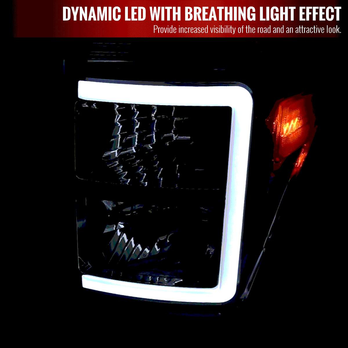 Spec-D OEM Replacement Headlights Ford F250 F350 Super Duty (11-16) w/ LED Bar & Breathing Effect