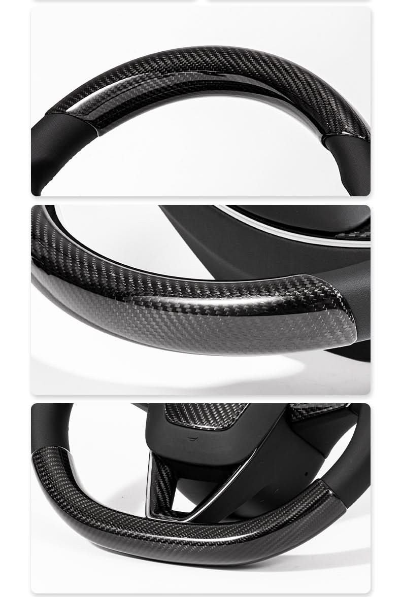 Steering Wheel Trim Covers for Model Y Juniper / Model 3 Highland | Real Dry Carbon Fiber