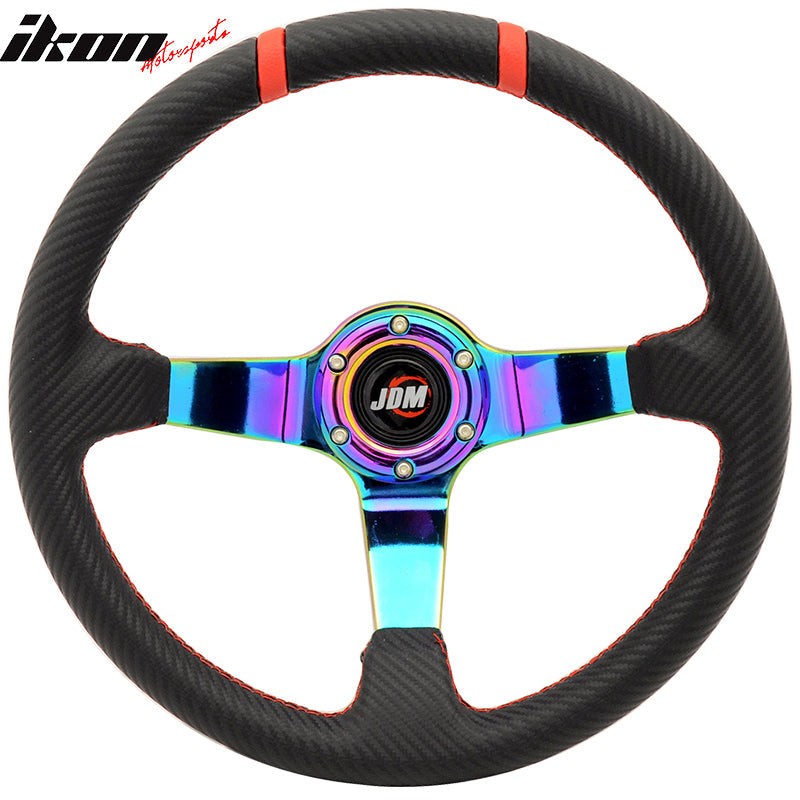 350MM Black CF Print Neo Spoke Sport Racing Steering Wheel Logo