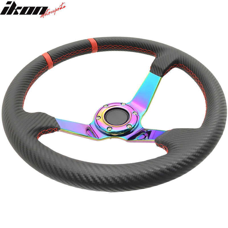 350MM Black CF Print Neo Spoke Sport Racing Steering Wheel Logo