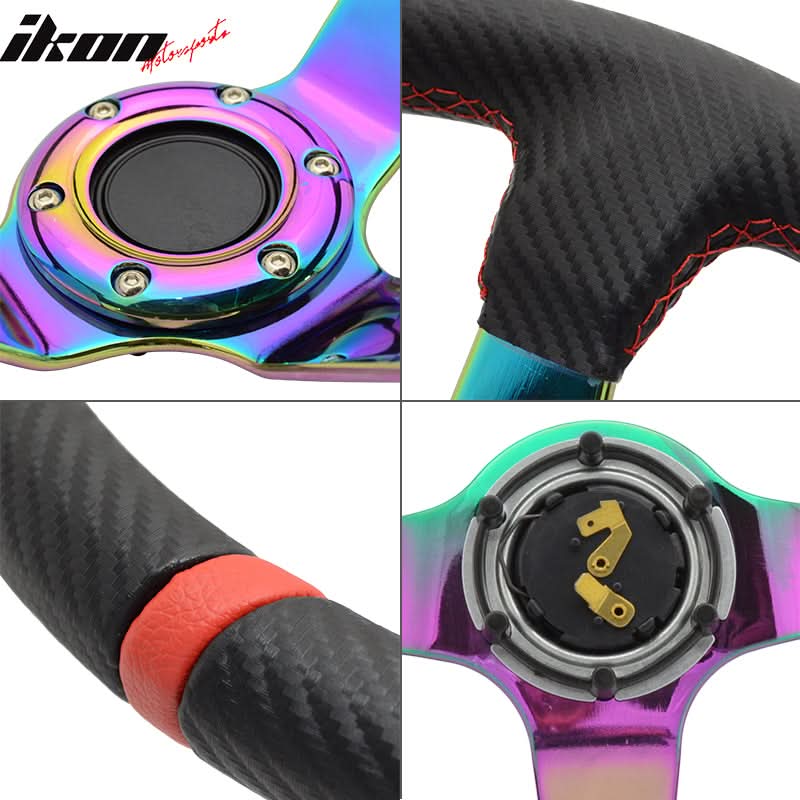350MM Black CF Print Neo Spoke Sport Racing Steering Wheel Logo