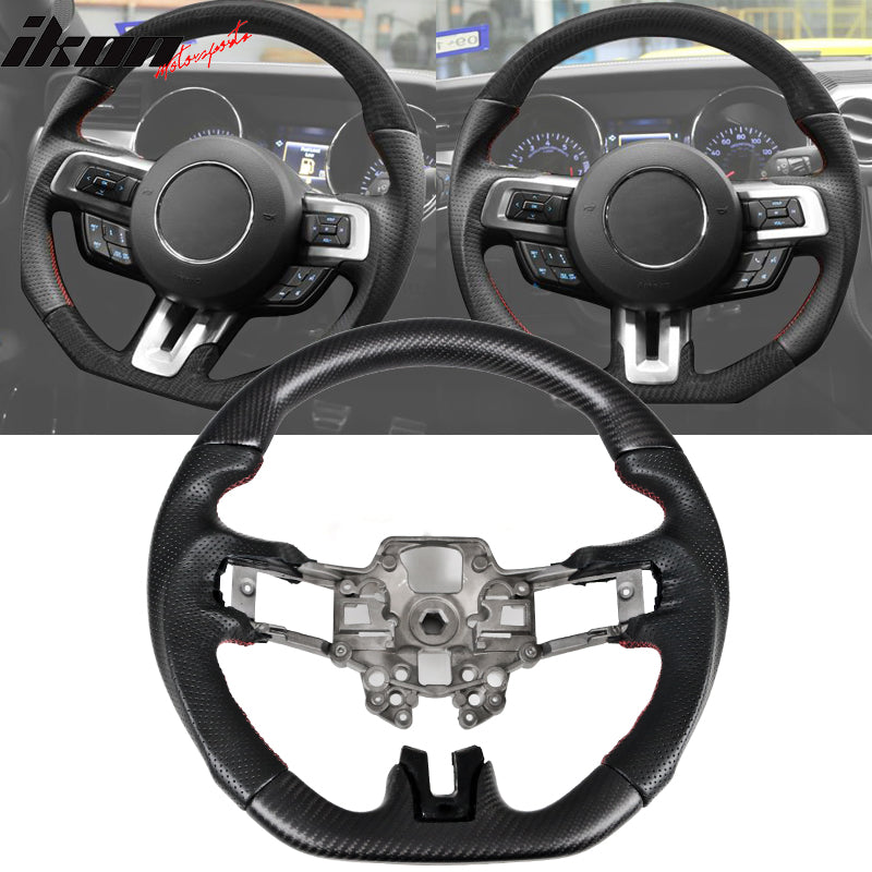 2018-2023 Ford Mustang V1 Steering Wheel w/ Red Stitching Carbon Fiber