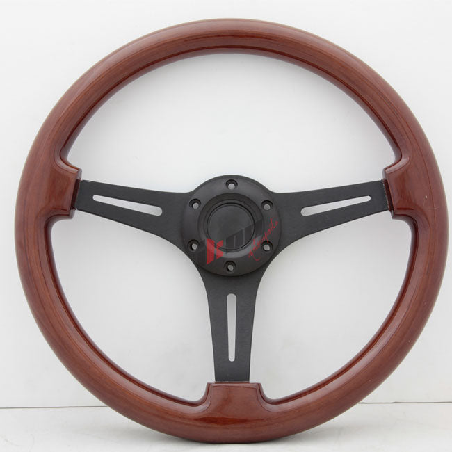 Universal Wood Grain 6-Bolt Steering Wheel 350MM & BD Logohorn Button