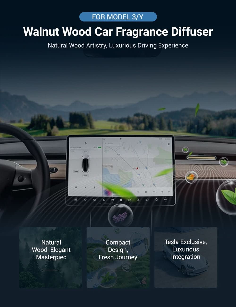 TESERY Car Fragrance Diffuser for Model 3/Y