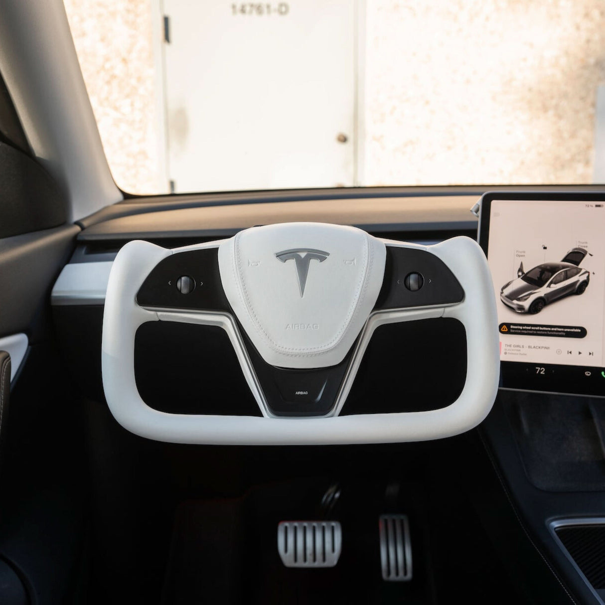 TESERY Yoke Plaid Steering Wheel for Tesla Model 3 / Y【White Leather】