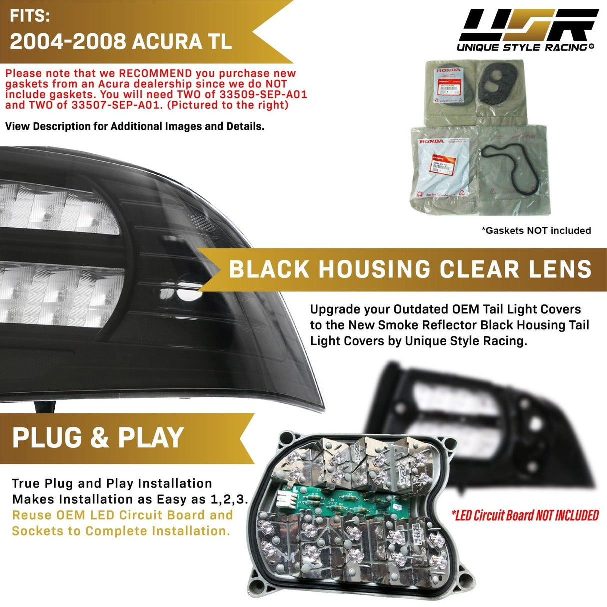 2004-2008 Acura TL Black Smoke Tail Lights Set