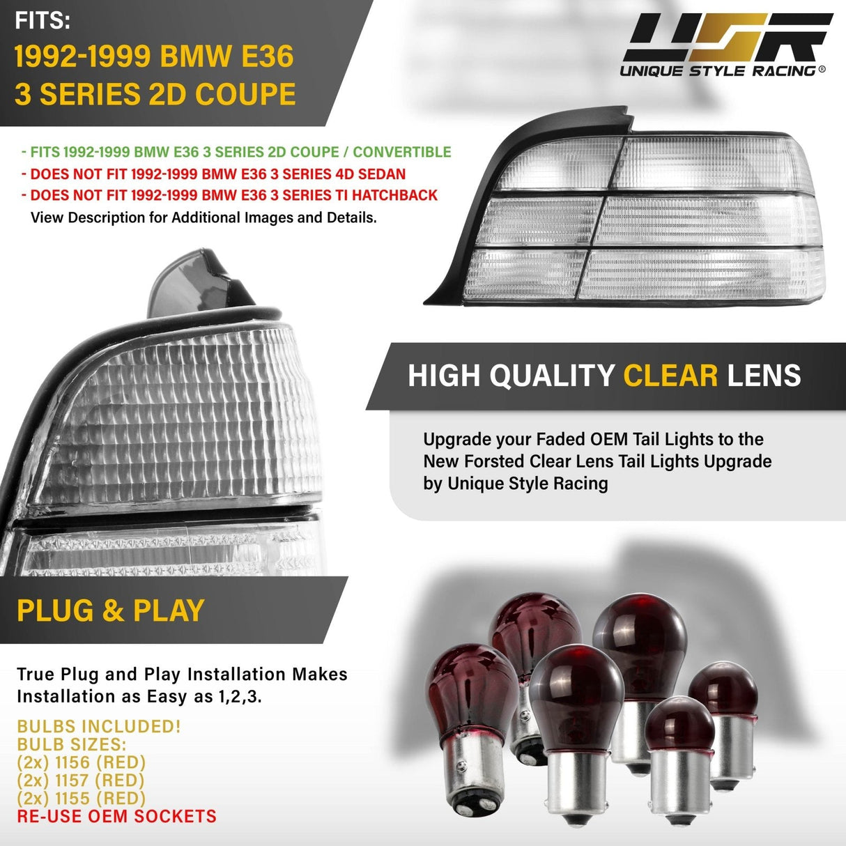 1992-1999 Bmw E36 2d/Cabrio All Clear Tail Lights