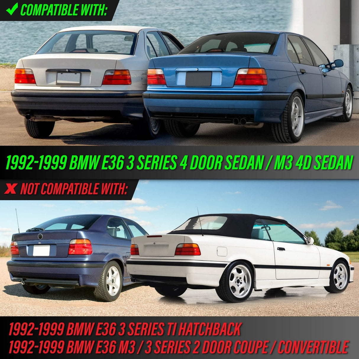 1992-1998 BMW E36 4 Door All Clear Tail Lights
